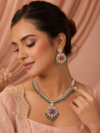 Aanura Royal Green Kundan Bridal Necklace with Earrings