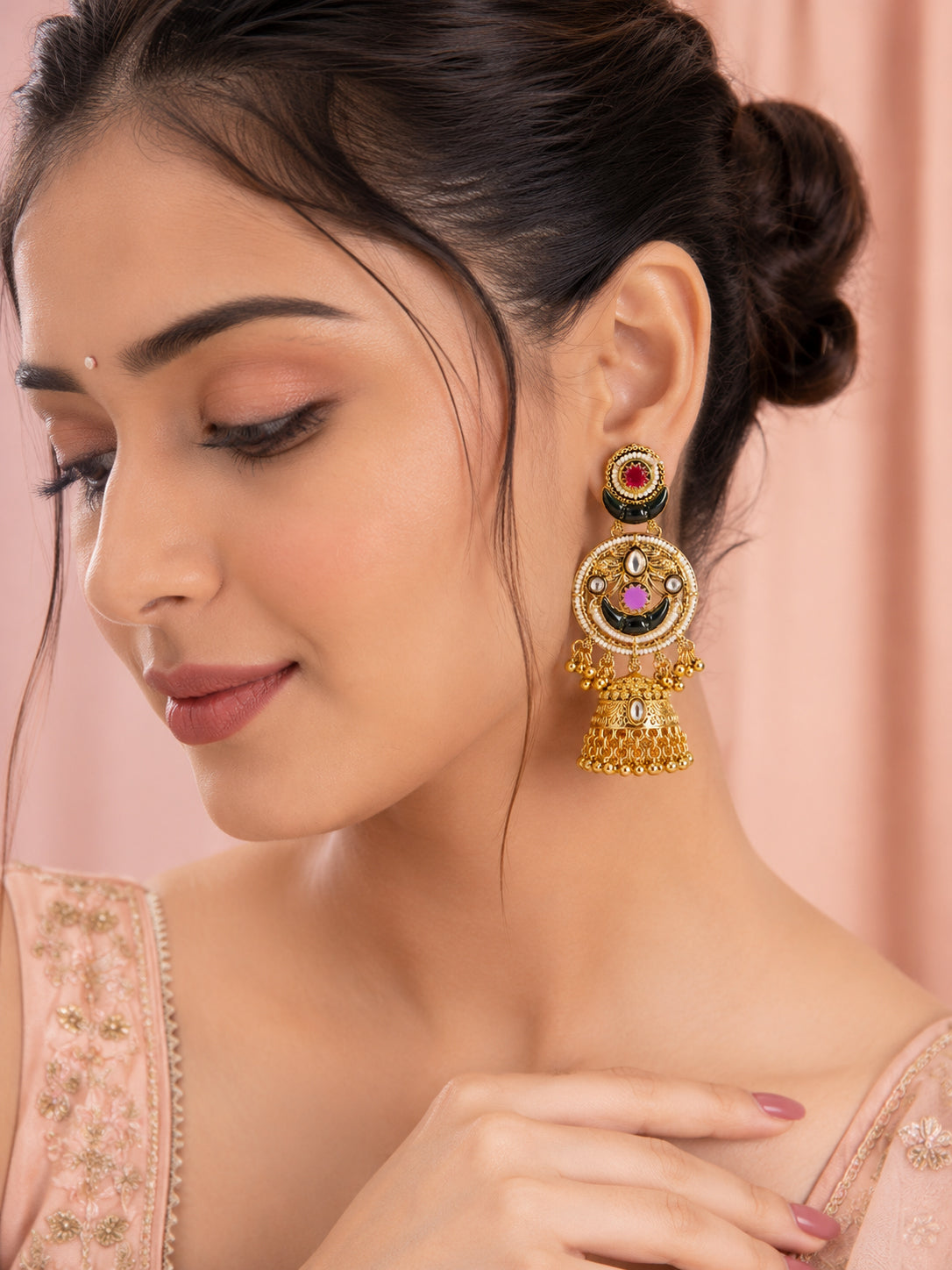 Aanura Gold-Plated Green Ruby Long Earrings