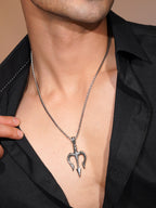 Silver Rhodium-Plated Trident Pendant Waterproof Steel Chain for Men