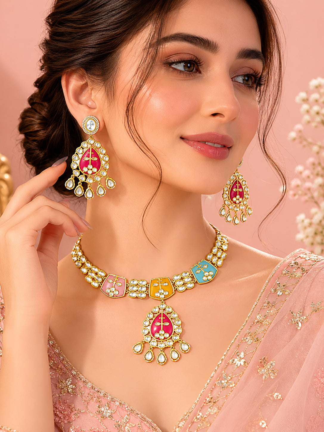 Aanura Green Kundan Pendant Necklace & Earrings Set