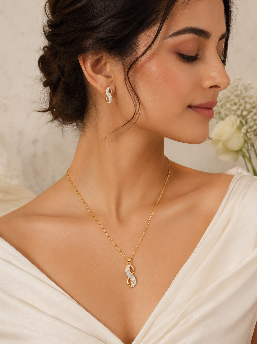 Aanura Infinity Shine Necklace & Earrings Set