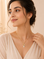 18K Gold Plated Floral White Crystal Drop Necklace