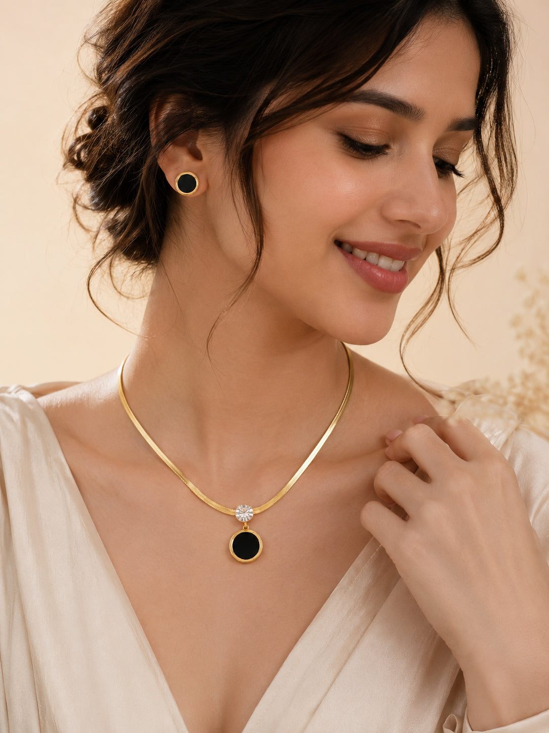 Aanura Golden Circle Drop Necklace & Earrings Set