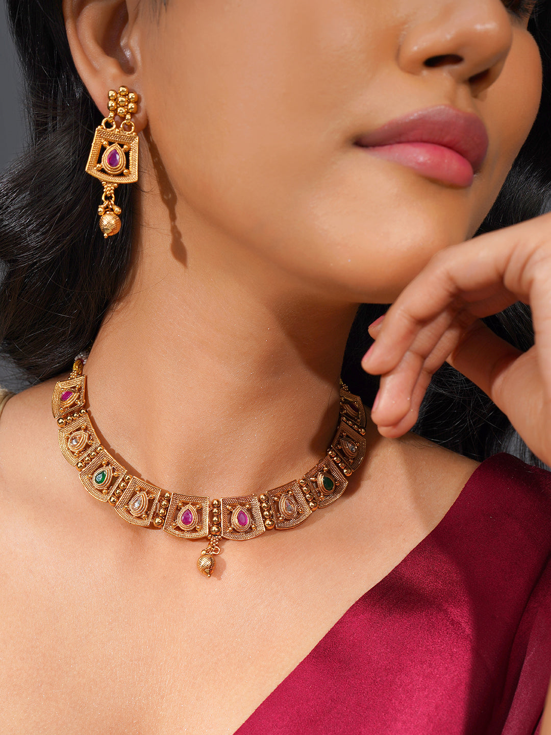 Aanura Gold Plated Heritage Panel Necklace Set