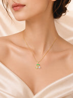 18K Gold Plated Pink Crystal Floral Pendant Necklace for Women