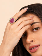 18K Gold Plated Oval Crystal Anti-Tarnish Waterproof Ring