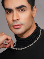 Silver Rhodium-Plated Rope Anti-Tarnish Waterproof Stainless Steel Chain Men