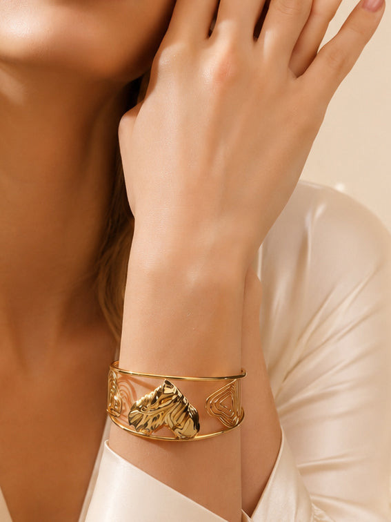 Aanura Sculpted Leaf Open Cuff Bracelet