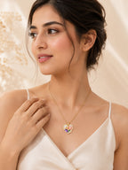 Floral Heart Charm Necklace in 18K Gold Plating