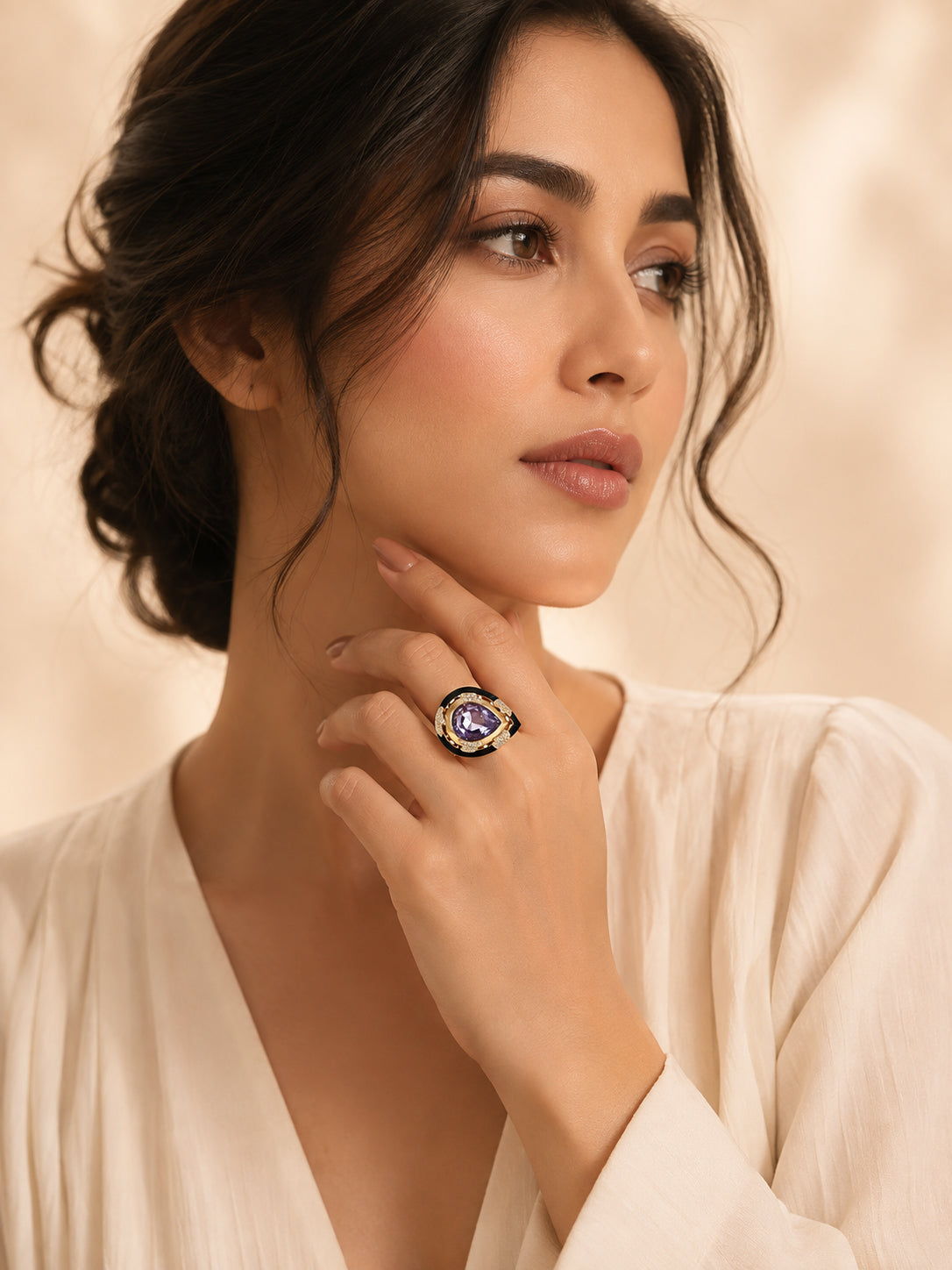 18K Gold Plated Oversized Crystal Anti-Tarnish Waterproof Ring
