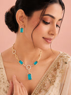 Aanura Yellow Stone Modern Necklace Set with Earrings
