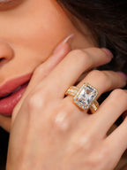 18K Gold Plated Emerald Halo Anti-Tarnish Waterproof Ring