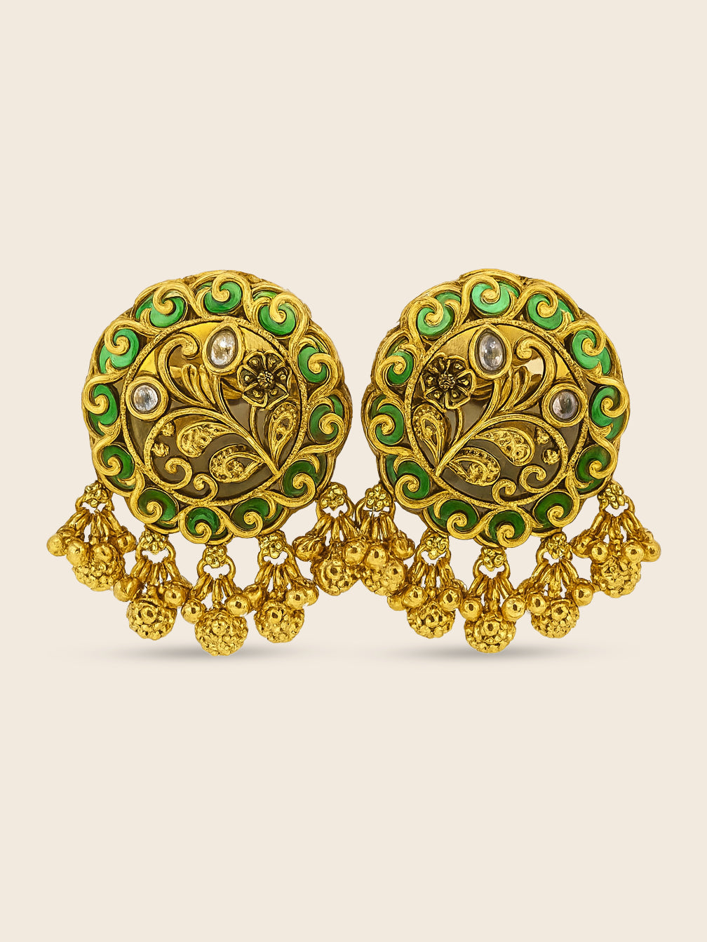 Aanura Gold-Plated Green Enamel Floral Rings