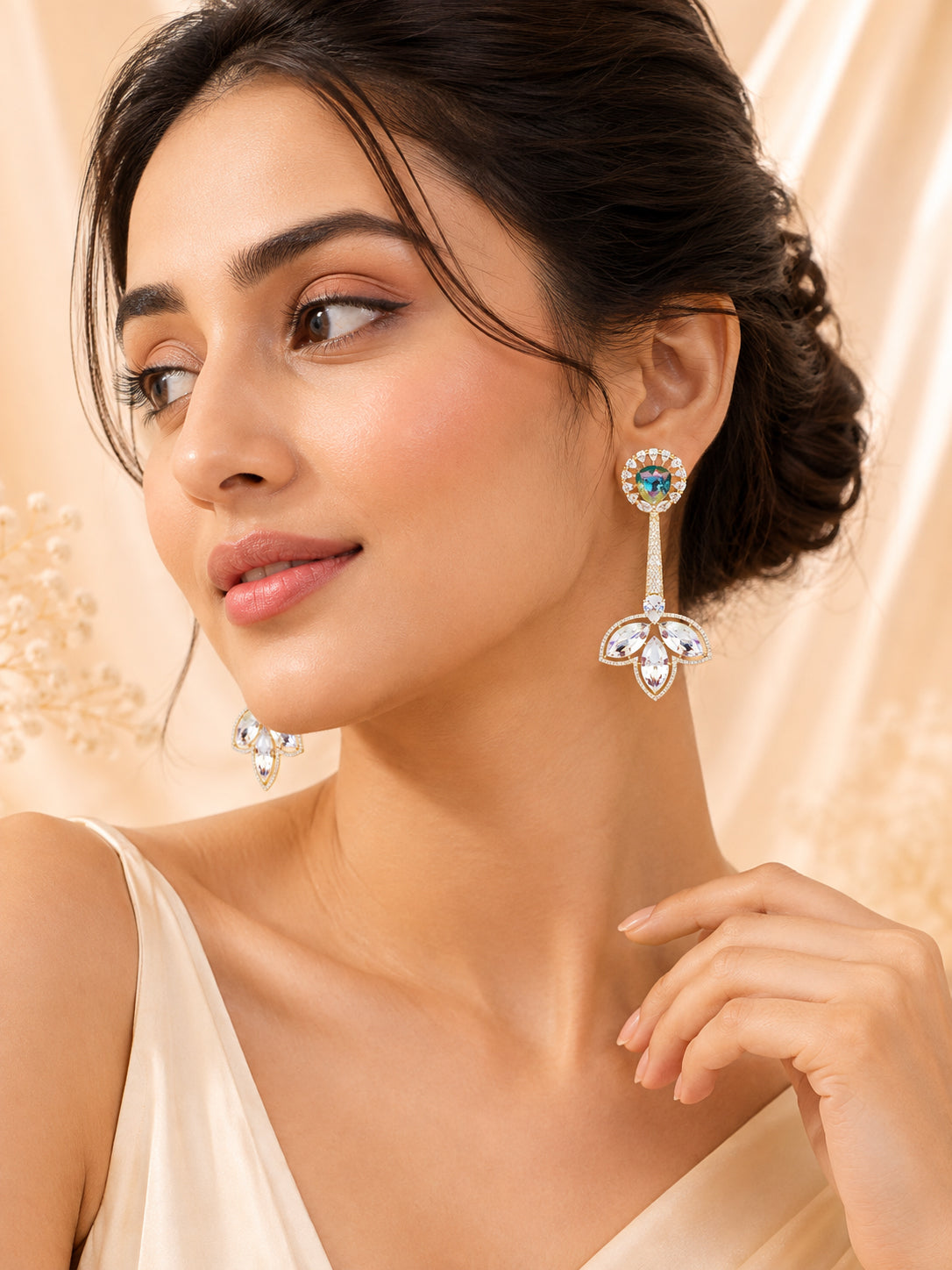 Aanura Iridescent & CZ Floral Dangle Earrings