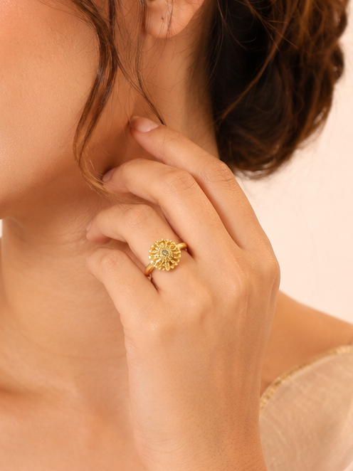 18K Gold Plated Sunflower Crystal Ring