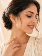 Round Halo CZ Stud Earrings in 18K Gold Plating