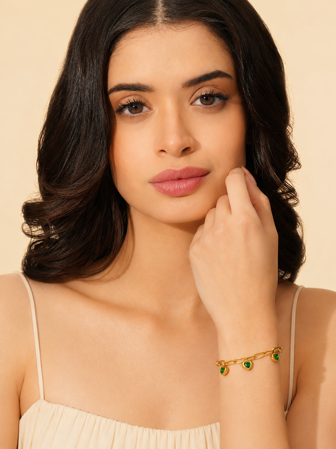 Aanura Triple Heart Charm Gold Plated Bracelet