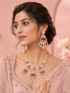 Aanura Green Beaded Kundan Necklace & Earrings Set