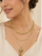 Aanura Layered Gold Chain Necklace with Waffle Heart Pendant