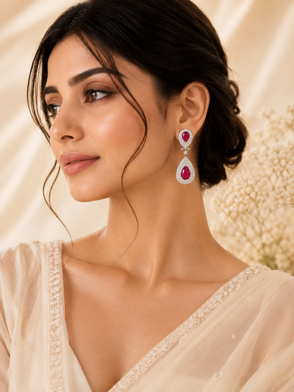 Aanura Ruby Teardrop Double Dangle Earrings