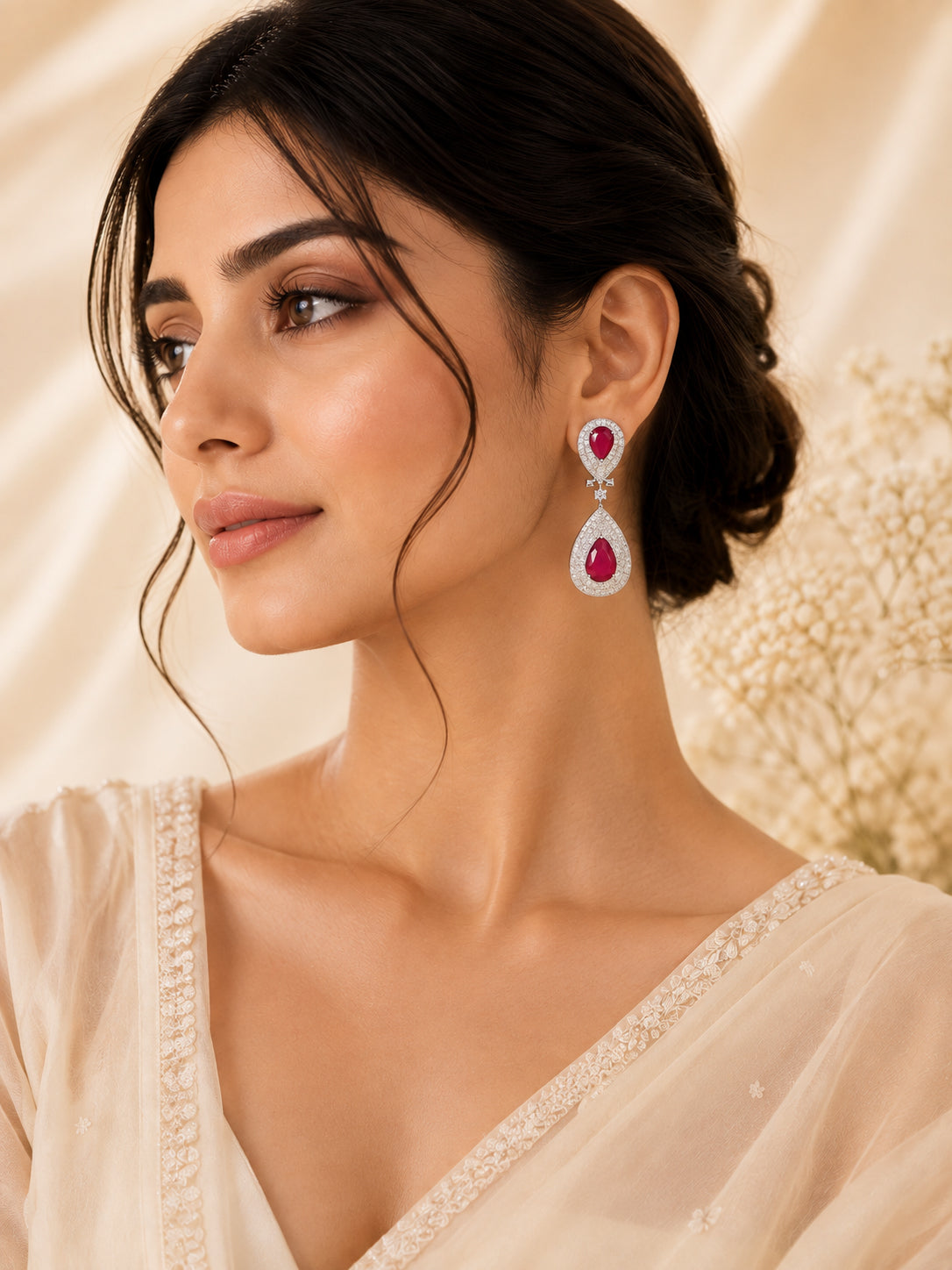 Aanura Ruby Teardrop Double Dangle Earrings
