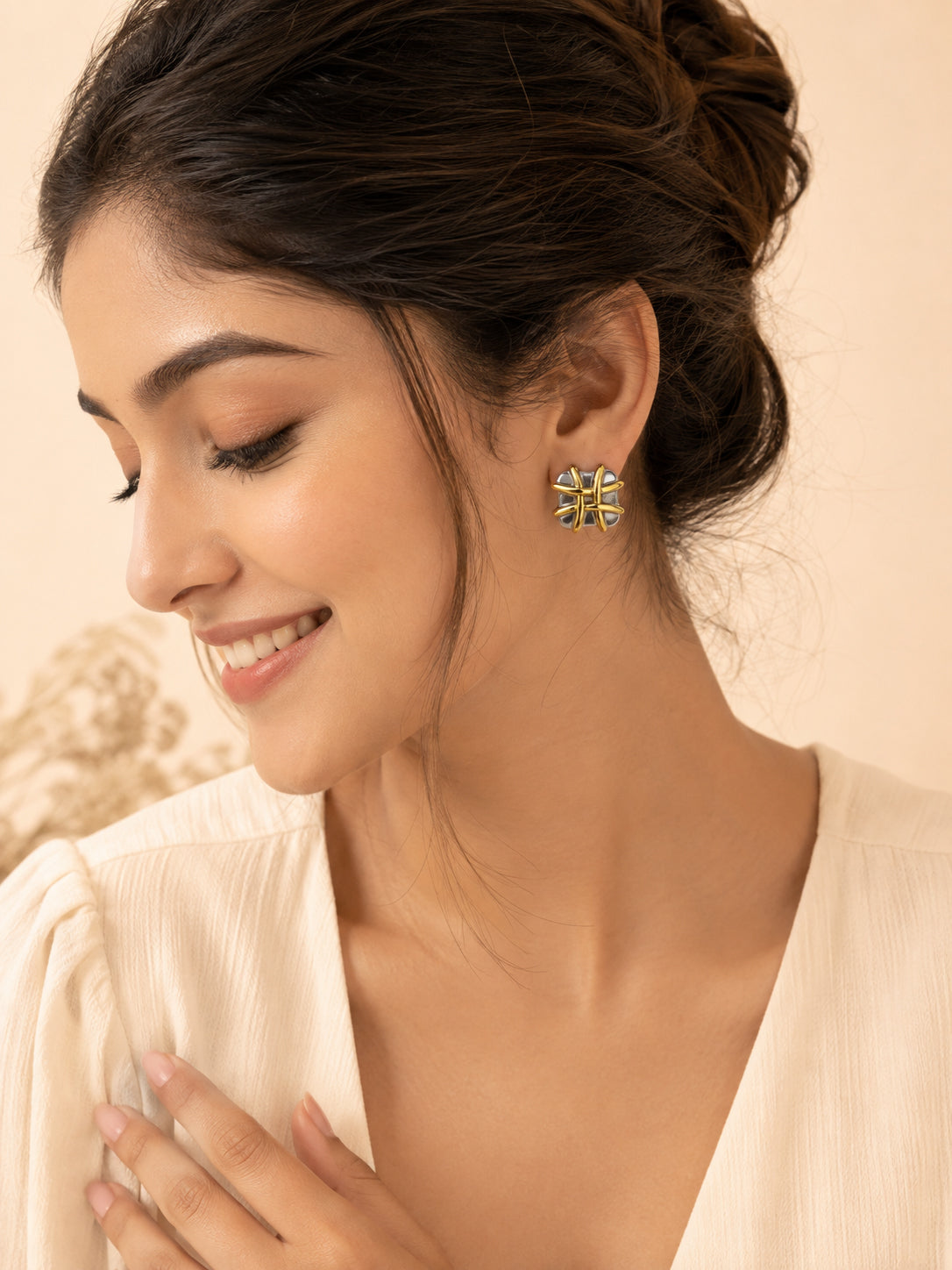 Aanura Stellar Grid Stainless Steel Stud Earrings