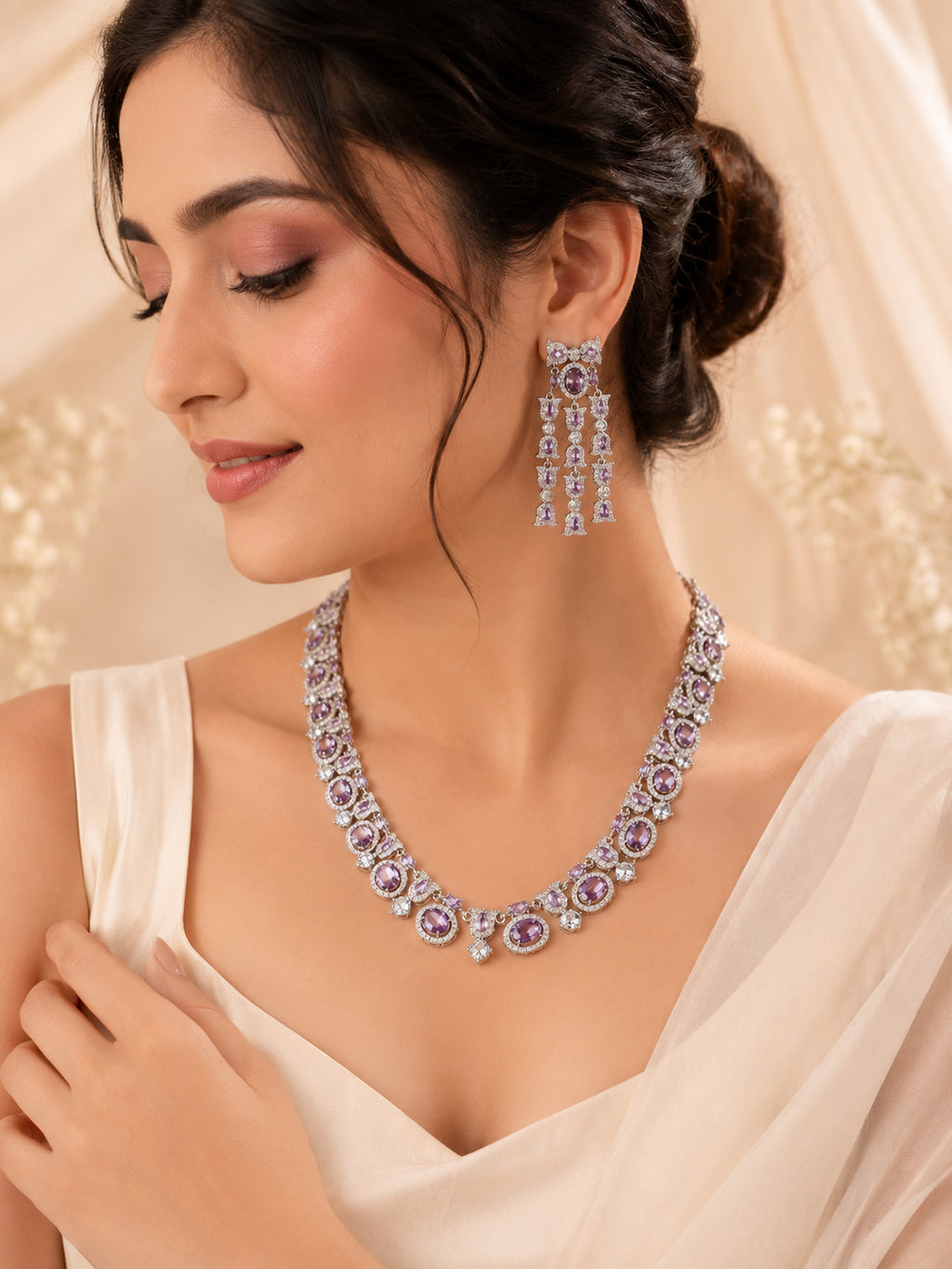 Aanura Royal Violet Stone Necklace Set