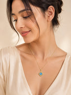 18K Gold Plated Blue Flower Halo Crystal Necklace