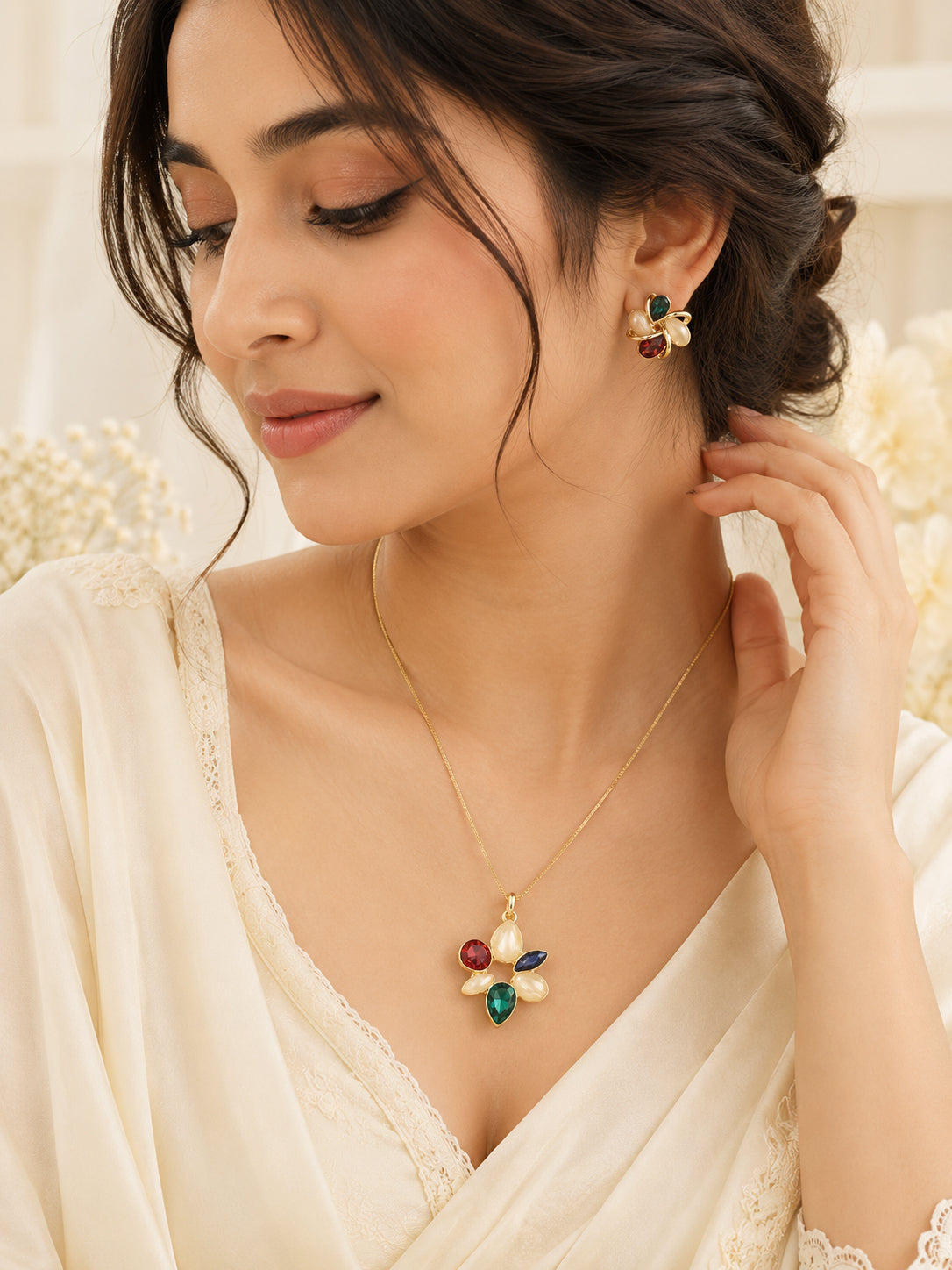 Aanura Multi-Color Floral Necklace & Earrings Set