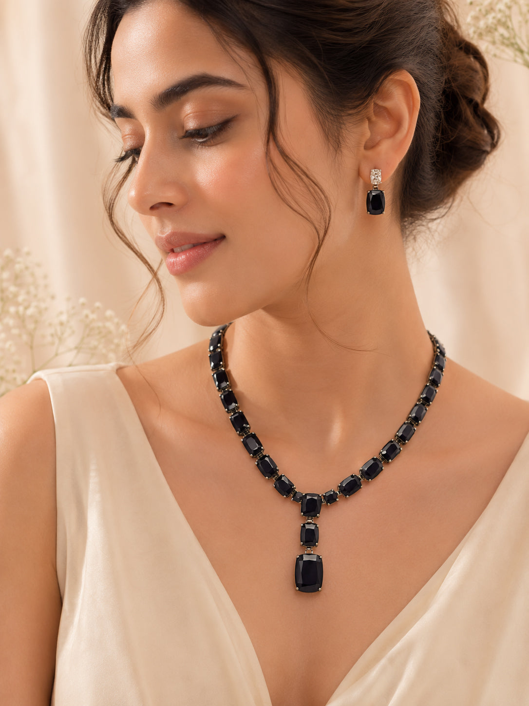Aanura Deep Red Drop Crystal Necklace Set Stainless Steel