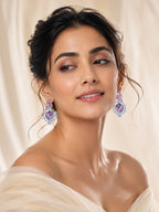 Aanura Floral Pink & Aqua Crystal Drop Earrings