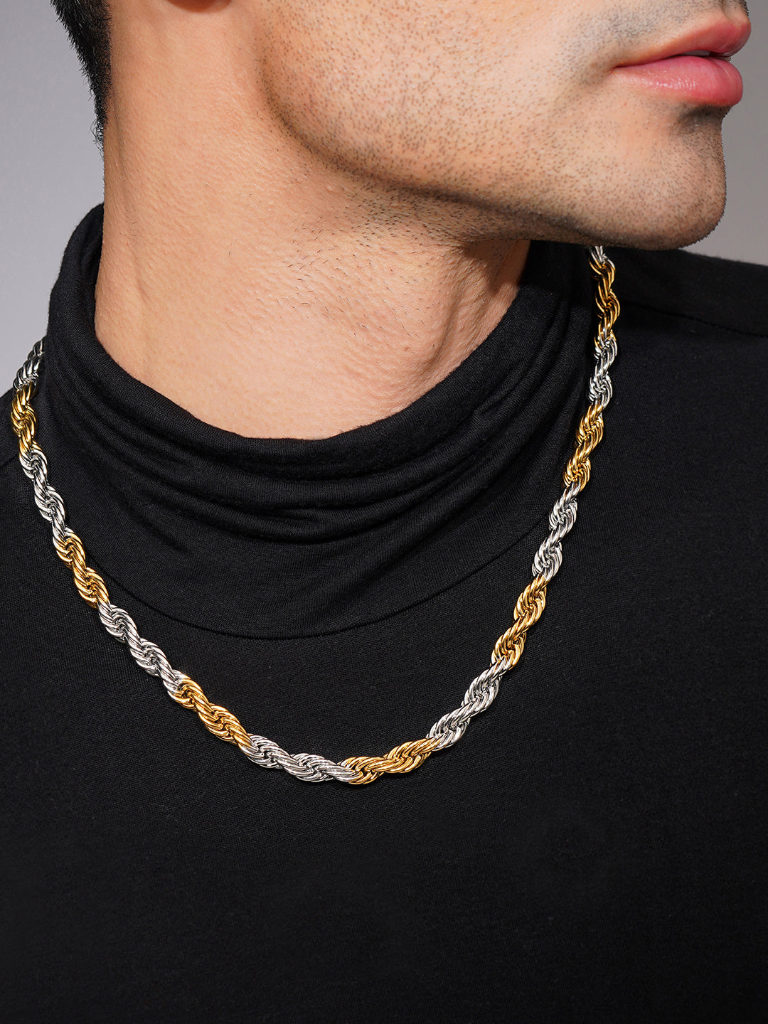 Aanura Dual-Tone Rope Chain Necklace For Men