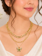Aanura Gold Layered Butterfly Pendant Necklace