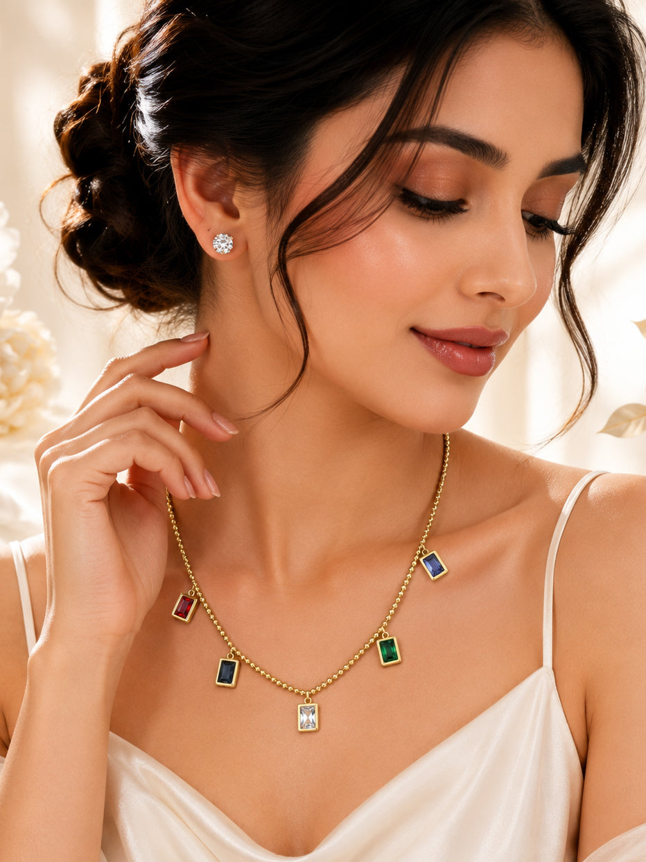 Aanura Multicolor Rectangle Charm Necklace