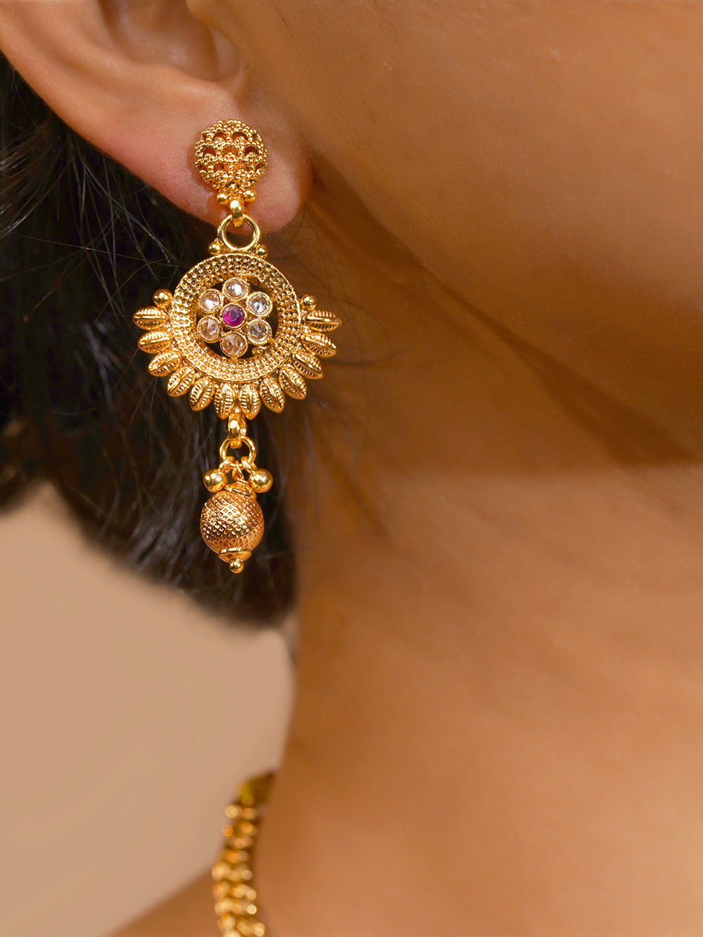 Aanura Gold Plated Sunburst Necklace Set