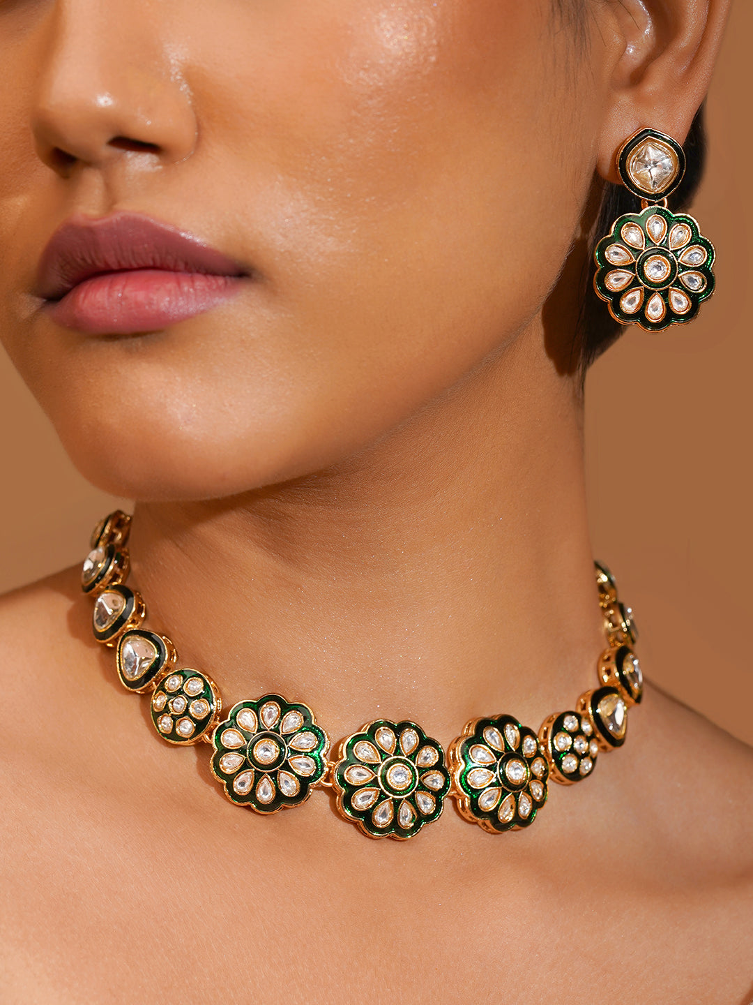 Aanura Gold Traditional Necklace & Earring Set