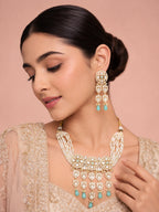 Aanura Green Drop Kundan Choker Necklace & Earrings
