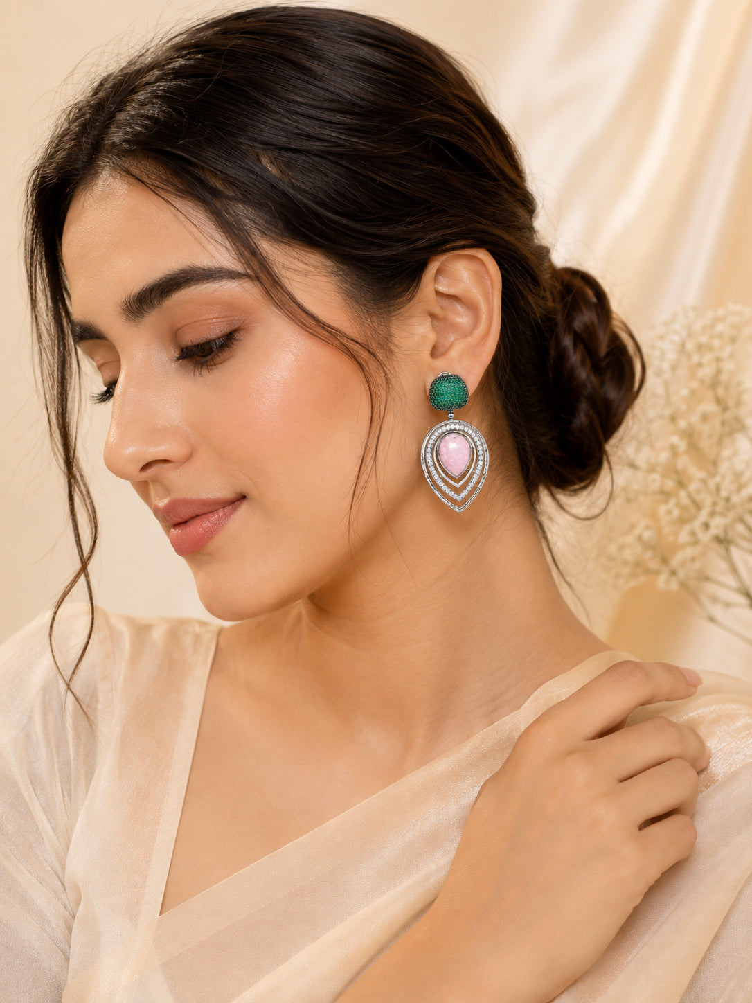 Aanura Blue Teardrop Dual-Tone Dangle Earrings