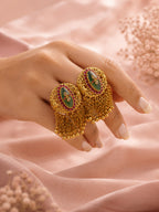 Aanura Gold-Plated Green Ruby Tassel Rings
