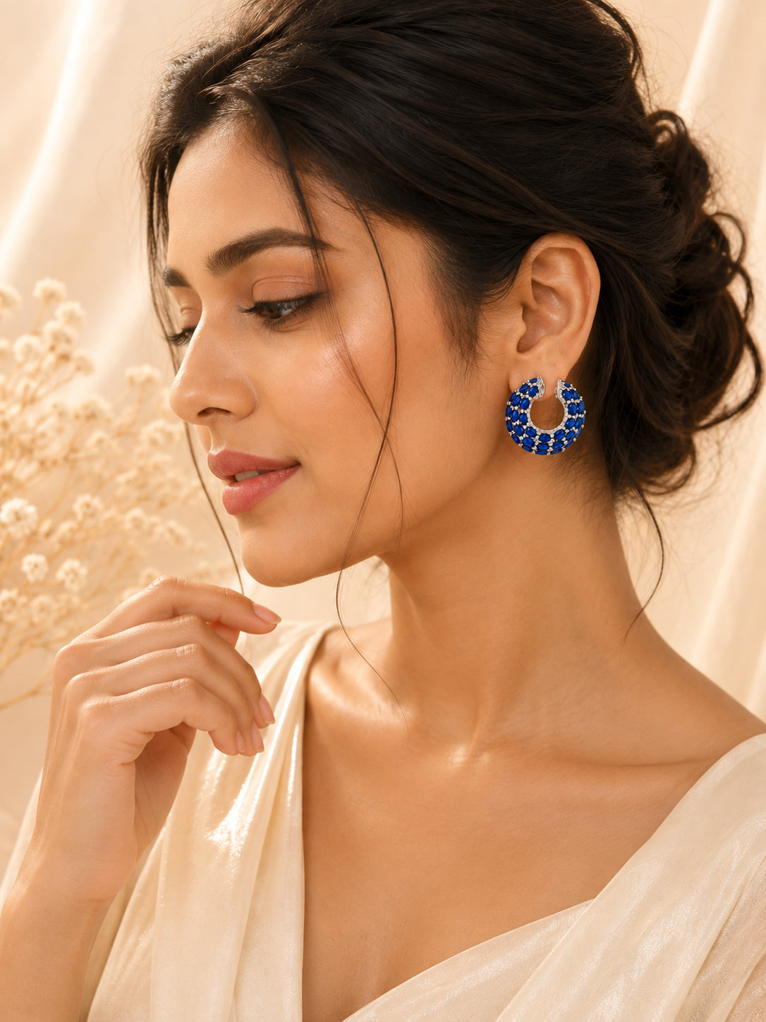 Aanura Emerald Green Encrusted Hoop Earrings