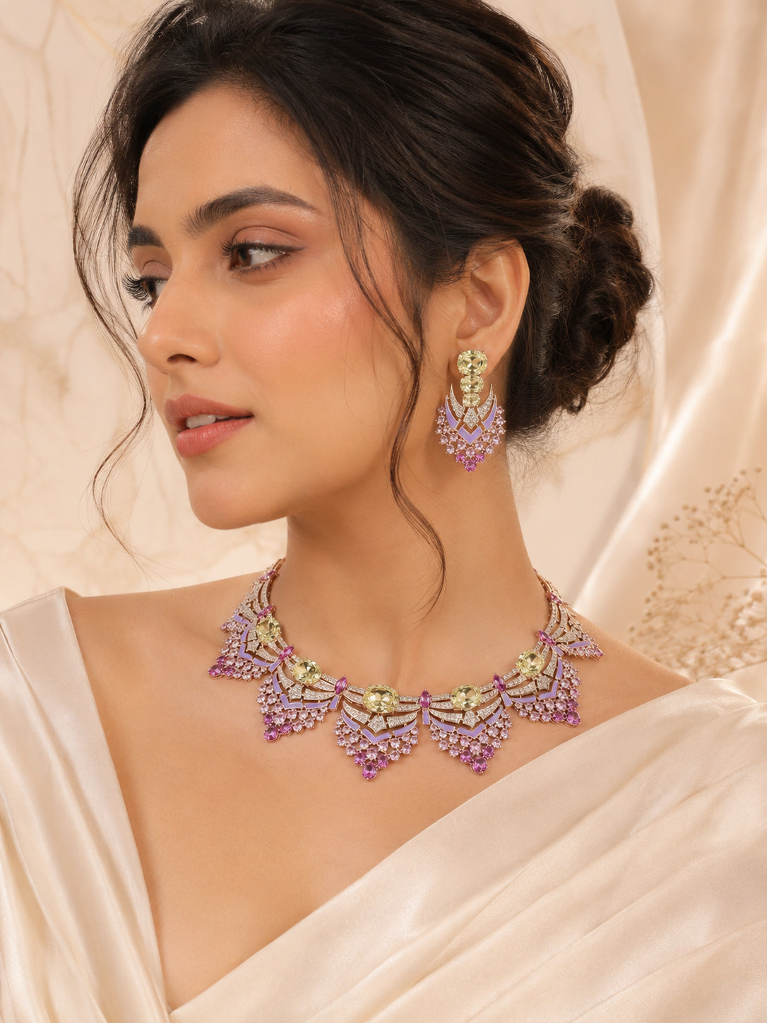 Aanura Yellow & Purple Statement Choker Necklace