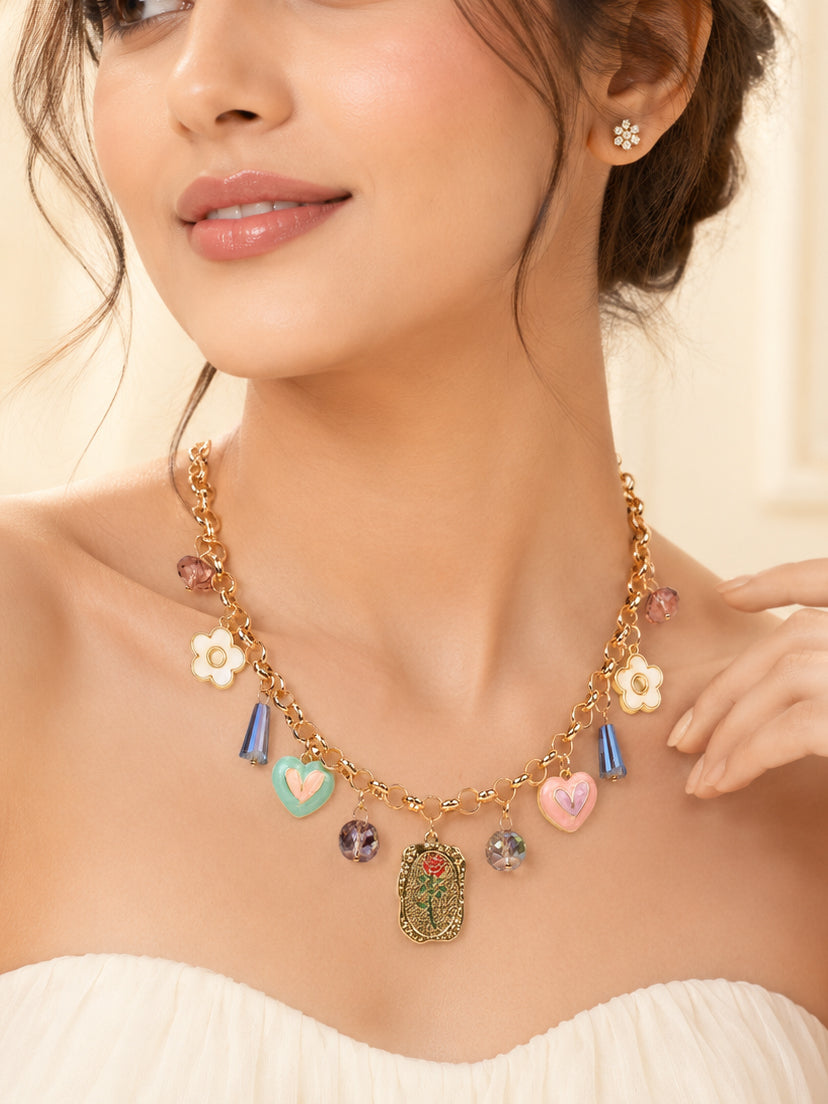 Aanura Colorful Gold Necklace with Stainless Steel