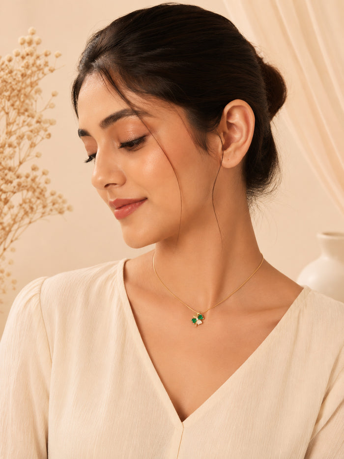18K Gold Plated Green Crystal Clover Pendant Necklace for Women