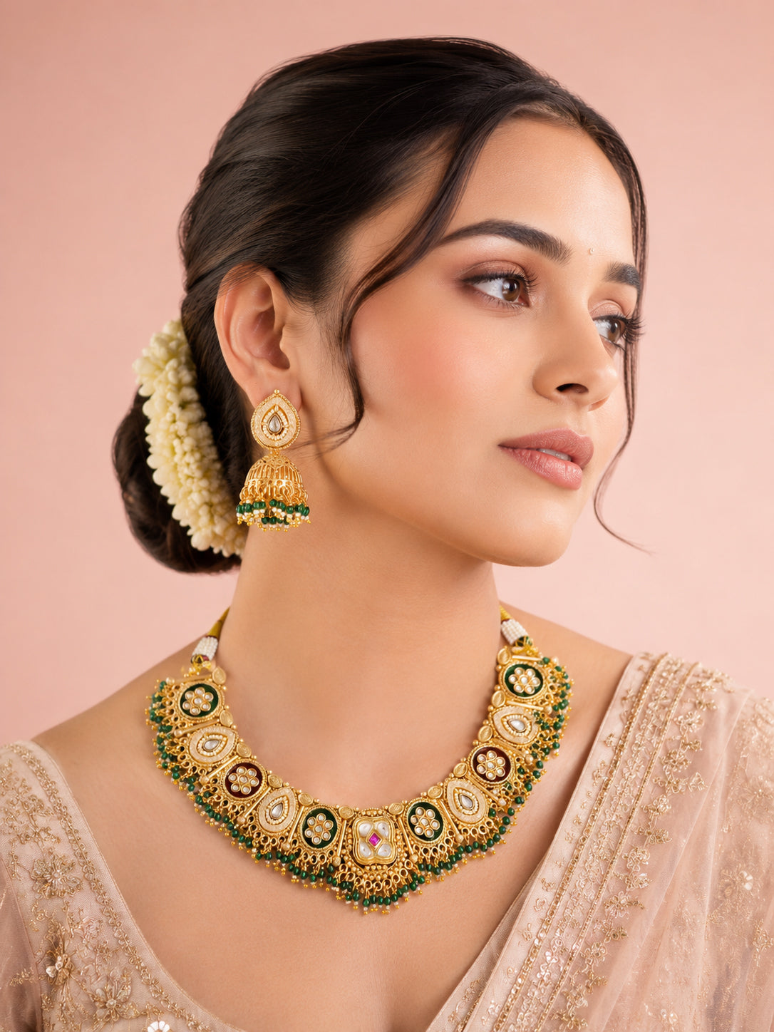 Aanura Antique Kundan Choker Necklace & Earrings