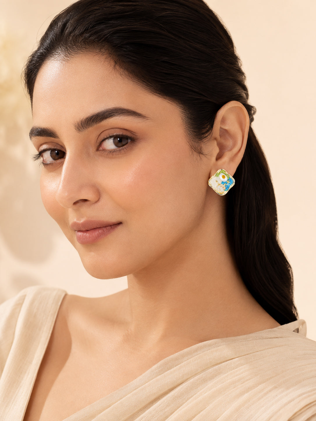 Aanura Garden Bliss Pearl Enamel Stud Earrings