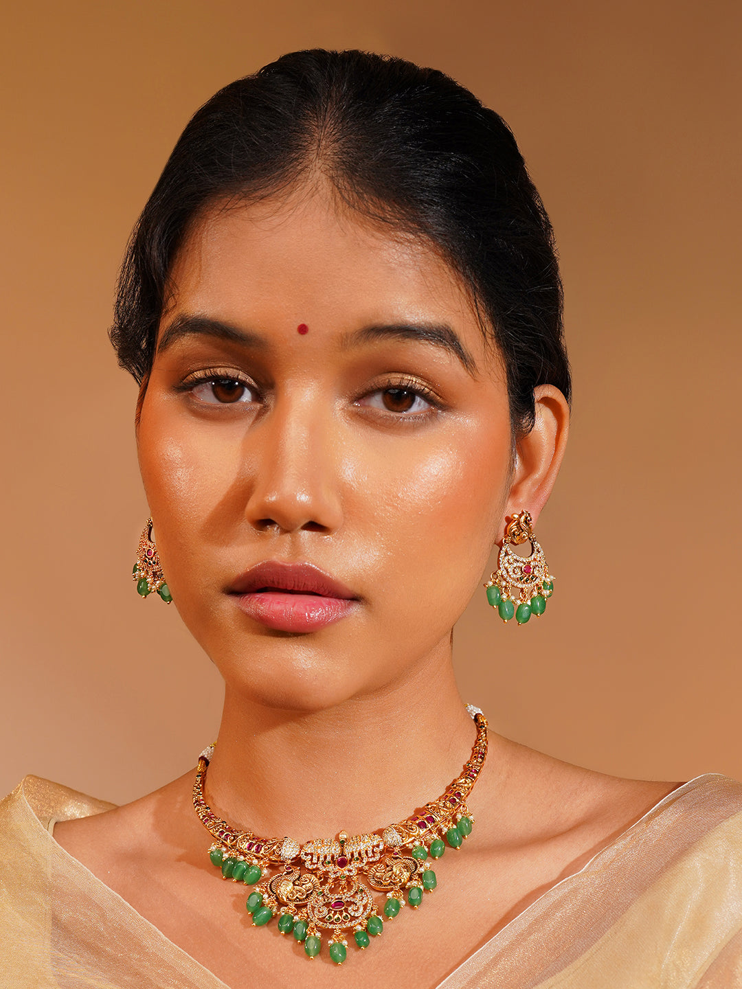 Aanura Gold Plated Temple Necklace & Earring Set