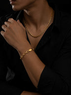 18K Gold Plated Rope Chain & Link Bracelet Combo for Men
