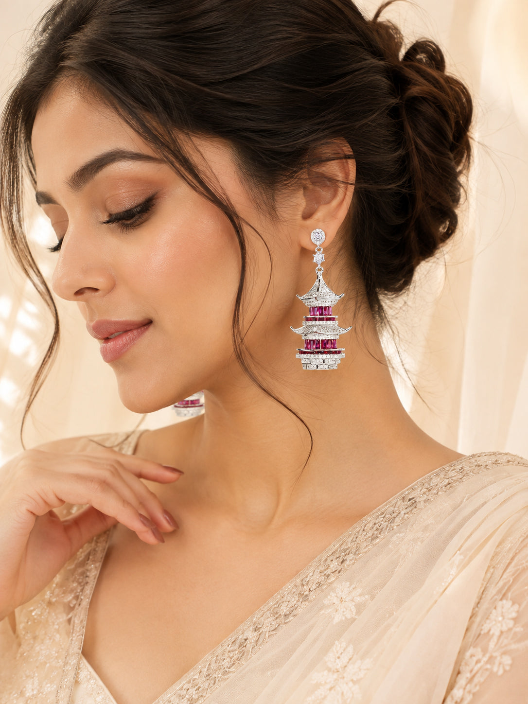 Aanura Ruby Pagoda-Inspired Statement Earrings