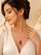 Aanura Rectangular Pink Stone Necklace & Earrings Set