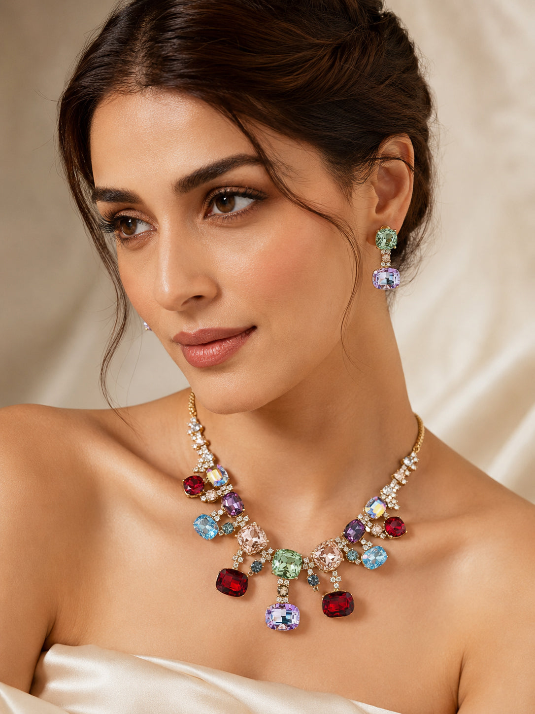 Aanura Multi-Colour Crystal Necklace Set with Earrings